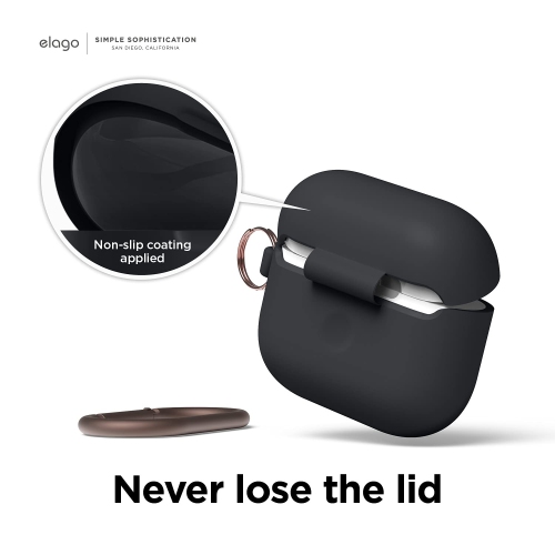 elago Silicone Case Compatible with AirPods 3rd Generation Case - Carabiner Included, Supports Wireless Charging, Shock Resistant, Full Protection