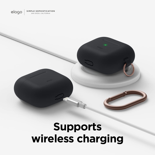 elago Silicone Case Compatible with AirPods 3rd Generation Case - Carabiner Included, Supports Wireless Charging, Shock Resistant, Full Protection