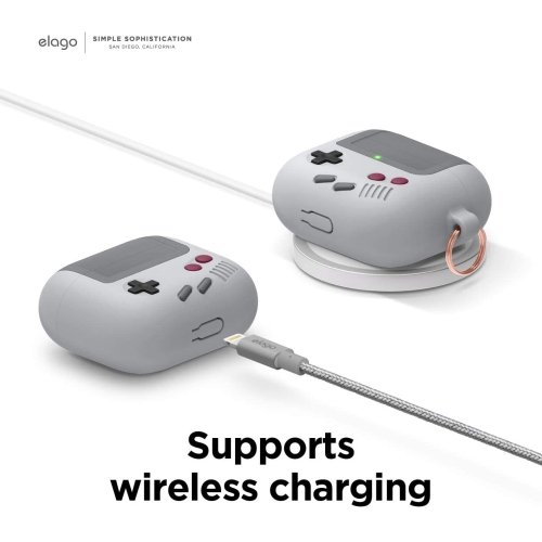 Elago AW5 Compatible avec les AirPods 3ᵉ Generation étui, étui classique pour console de jeu portative, antichoc, mousqueton inclus [gris pâle]