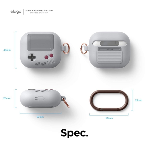 Elago AW5 Compatible avec les AirPods 3ᵉ Generation étui, étui classique pour console de jeu portative, antichoc, mousqueton inclus [gris pâle]
