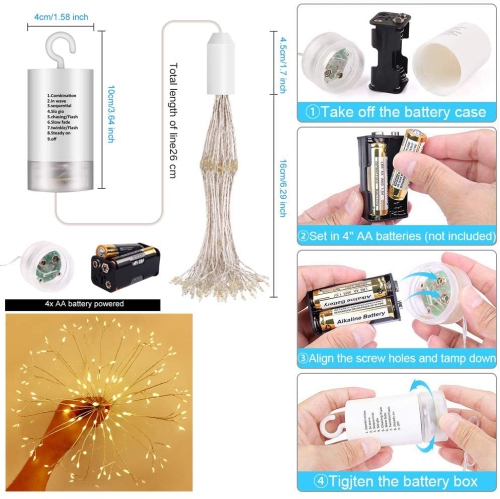 4 Pack Firework Hanging Lights 120 LEDs Fairy Lights for Home, Indoor & Outdoor