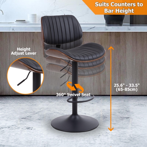 Bar Stool Industrial Swivel Upholstered with Foot Ring, Mid-Back Counter Stool Barstool, Adjustable Height range from 25.6"to 33.5"