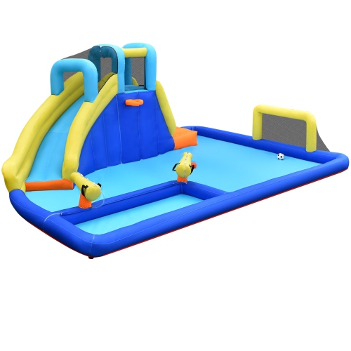 Topbuy Inflatable Bounce House Water Slide Bouncer with Ball Shooting Climbing Wall for Outdoor Entertainment without Blower