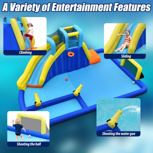 Topbuy Inflatable Bounce House Water Slide Bouncer with Ball Shooting Climbing Wall for Outdoor Entertainment without Blower