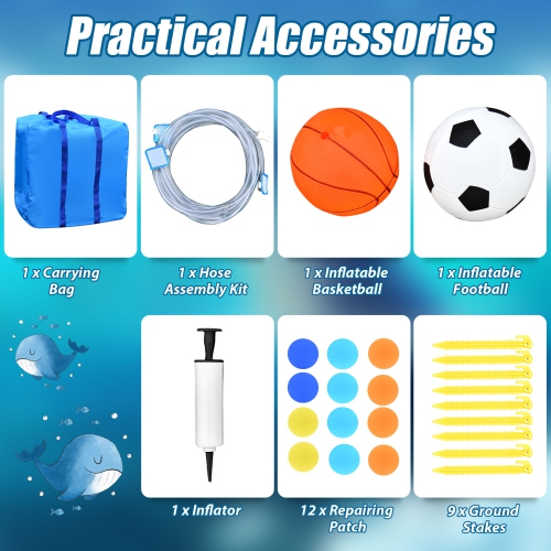 Topbuy Inflatable Bounce House Water Slide Bouncer with Ball Shooting Climbing Wall for Outdoor Entertainment without Blower