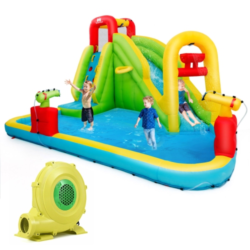 Topbuy Inflatable Splash Water Park Play Bounce House Bounce Slide Climbing Wall w/ 680W Blower
