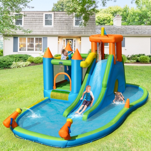 Topbuy Inflatable Bounce House Water Slide Kids Bouncer Splash Pool without Blower