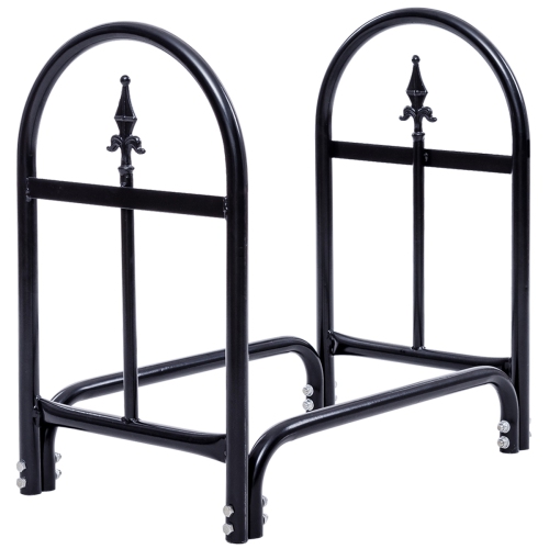 TOPBUY  2 Feet Heavy Duty Steel Firewood Log Rack Outdoor Wood Storage Holder In Black