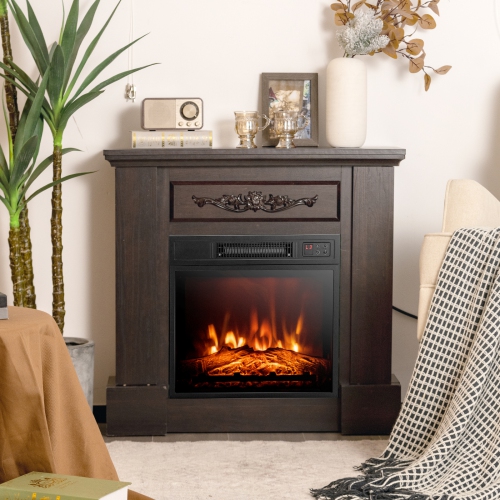 Topbuy 18" Electric Fireplace Heater Freestanding & Recessed Electric Stove Heater w/Adjustable LED Flame