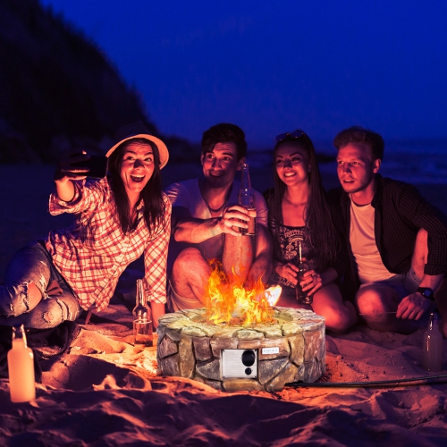 Topbuy Outdoor 40000 BTU Gas Fire Pit Table Electronic Propane Ignition Lava Rock BrownGrey