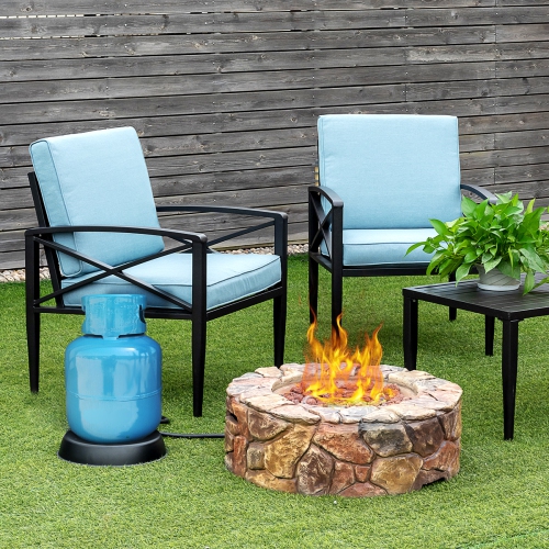 Topbuy Outdoor 40000 BTU Gas Fire Pit Table Electronic Propane Ignition Lava Rock BrownGrey