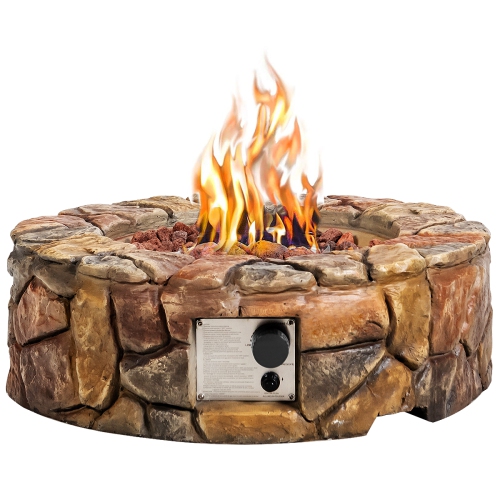 Topbuy Outdoor 40000 BTU Gas Fire Pit Table Electronic Propane Ignition Lava Rock BrownGrey