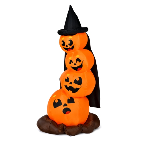 Citrouilles gonflables d'Halloween 7 pi de Topbuy avec chapeau de sorcière et lumières et souffleuse LED intégrées