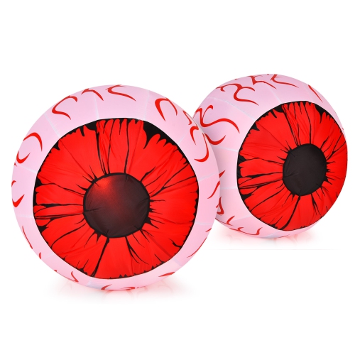 Topbuy 2 Pack 3 FT Halloween Inflatable Eyeballs w/ Air Blower & Red LED Lights Blow-Up Halloween Decoration