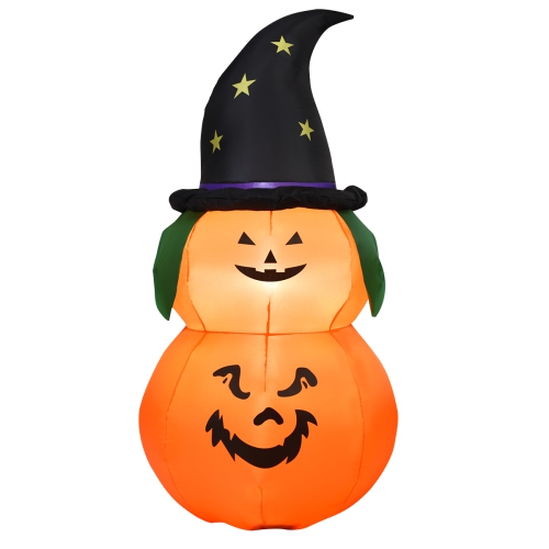 Topbuy Halloween Decoration 5FT Inflatable Witch Hat Pumpkin W/ LED Bulbs Blow Up Yard