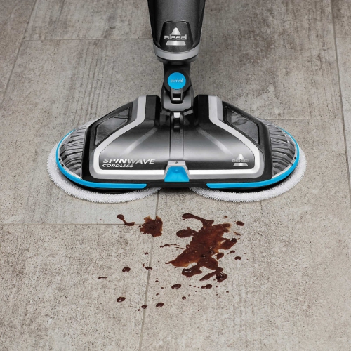 Floor Spin Mop. Bissell SpinWave 18 V lithium Ion Battery Cordless Hard Floor Spin Mop Features 2 Counter Rotating Pads Includes Set of Reusable