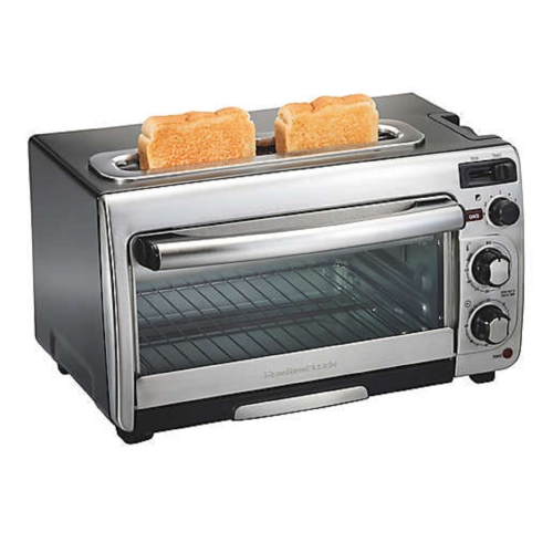 Oven and Toaster. Auto Shut Off 3 Settings Versatile Space Saving Hamilton Beach® 2-in-1 Oven and Toaster with 60 Minute Timer