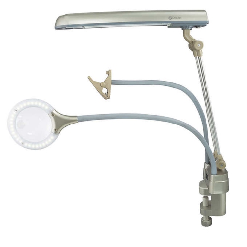 Craft Lamp. Reduced Eyestrain LED Convenient Sturdy Clips 2X Optical Magnifier OttLite 24 W Ultimate 3-in-1 Floor and Table Craft Lamp with Flexible