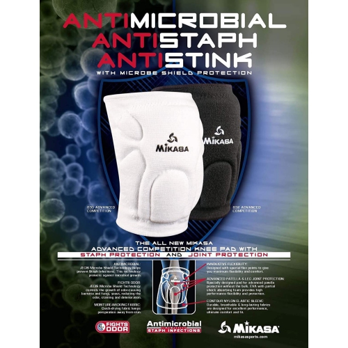Mikasa 830 Series Antimicrobial Advanced Competition Knee Pads - Senior Size, White
