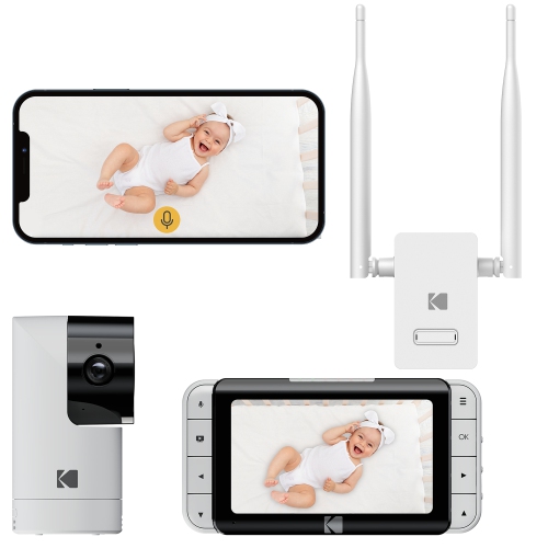 Kodak Cherish 5" WiFi Video Baby Monitor with EXTRA Long Range, Night Vision, and Two Way Communication | Upto 1500ft Range - White