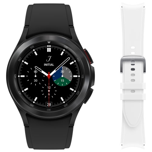 Refurbished - Samsung Galaxy Watch4 Classic 42mm Smartwatch w/ HR Monitor & Extra Strap -Black/White