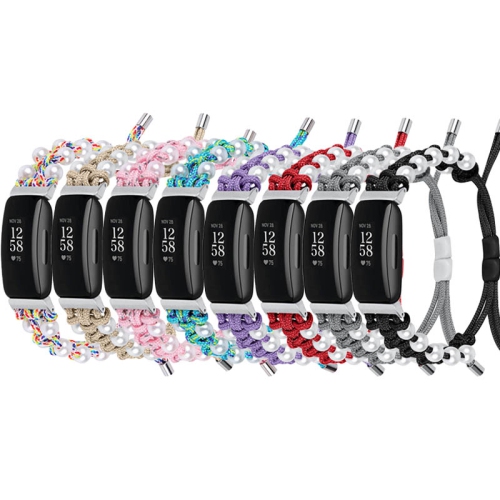 StrapsCo Adjustable Nylon Bead Watch Band Strap for Fitbit Inspire 2 - Rainbow