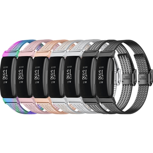 StrapsCo Modern Stainless Steel Watch Band Strap for Fitbit Inspire 2 - Silver & Rose Gold