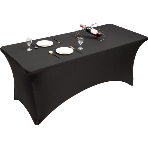 Topbuy 2-Piece 4ft Rectangular Stretchable Tablecloths Spandex Table Cover Black