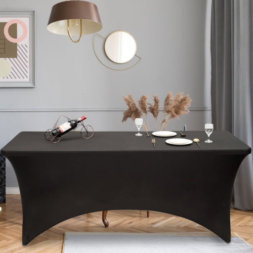 Topbuy 2-Piece 4ft Rectangular Stretchable Tablecloths Spandex Table Cover Black