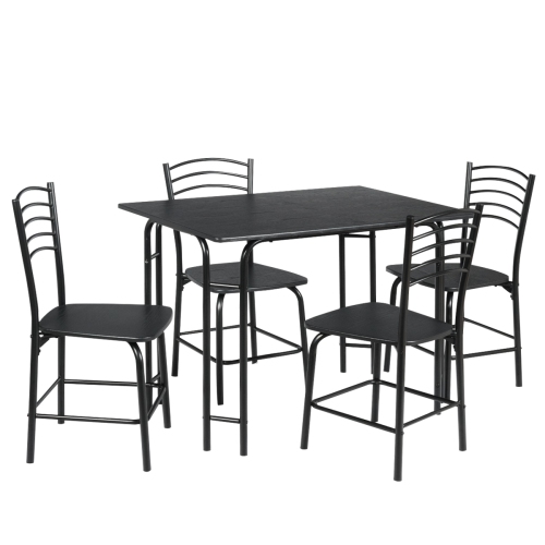 TOPBUY  5 Pieces Dining Table And Chair Set Metal Frame Wooden Tabletop