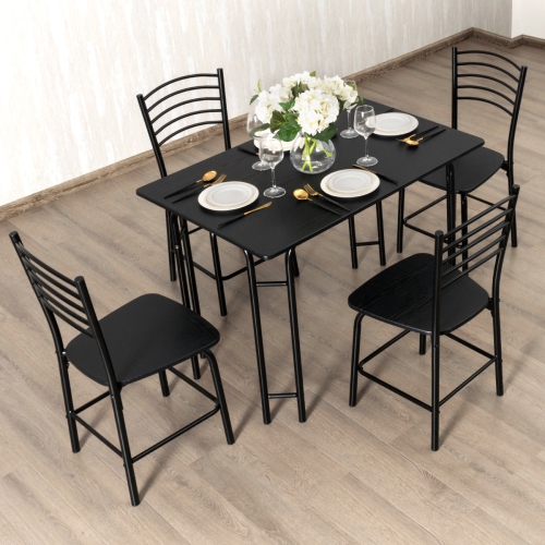 Topbuy 5 Pieces Dining Table and Chair Set Metal Frame Wooden Tabletop
