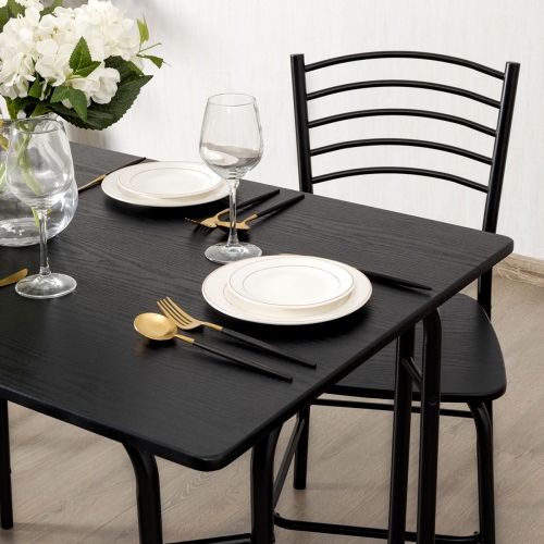 Topbuy 5 Pieces Dining Table and Chair Set Metal Frame Wooden Tabletop