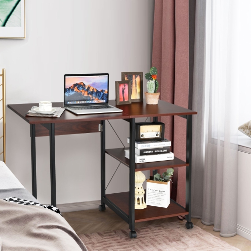 Topbuy Mobile Computer Desk Folding Writing Table w/Wheels & Storage Shelf