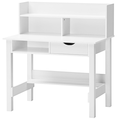 TOPBUY  Computer Desk Space-Saving Laptop Writing Table W/shelf & Drawer for Home Office In White
