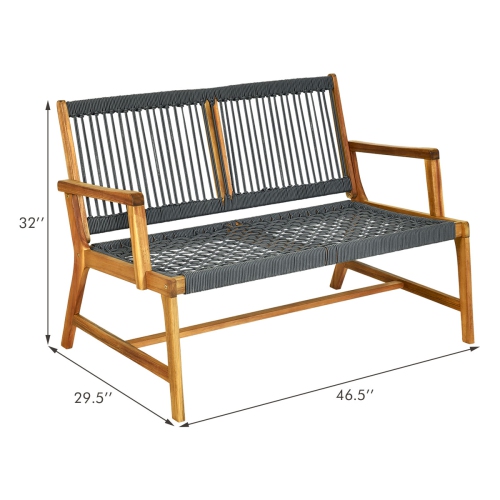 Topbuy 2-Person Outdoor Acacia Wood Bench Patio Loveseat Rope Bench