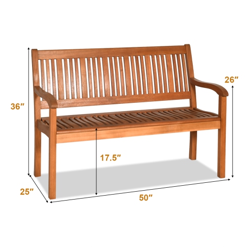 Topbuy Outdoor Eucalyptus Wood Park Bench Loveseat Chair with Armrest