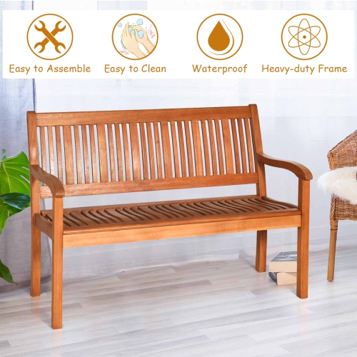 Topbuy Outdoor Eucalyptus Wood Park Bench Loveseat Chair with Armrest