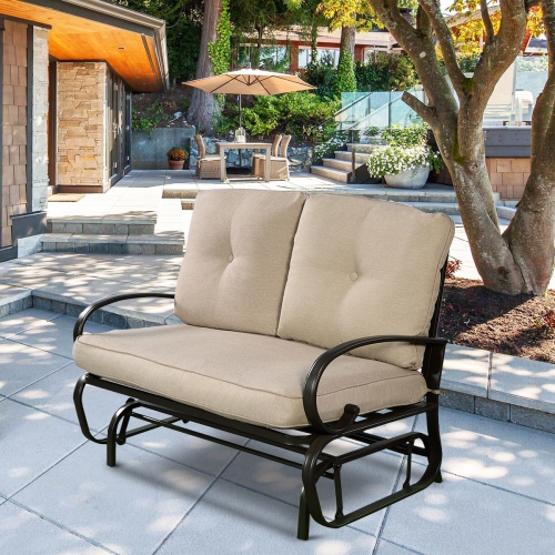 Topbuy Patio Loveseat Bench Steel Frame Furniture Rocking Bench With Cushions Outdoor