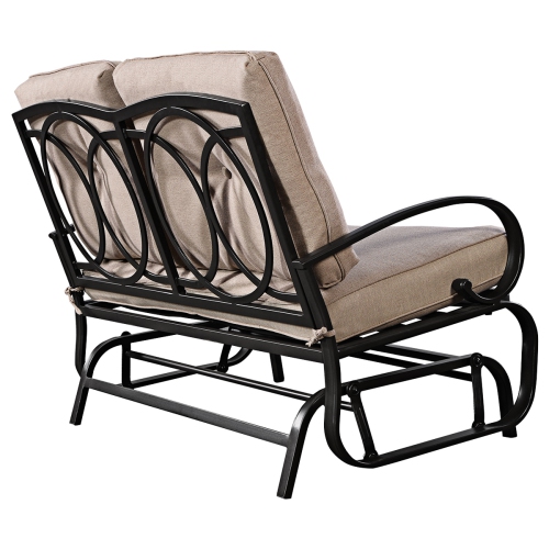 Topbuy Patio Loveseat Bench Steel Frame Furniture Rocking Bench With Cushions Outdoor