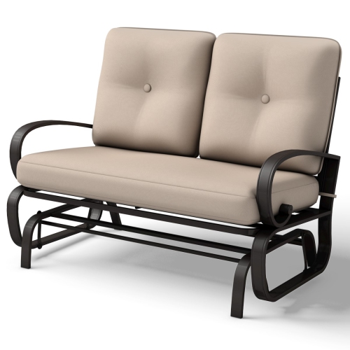 Topbuy Patio Loveseat Bench Steel Frame Furniture Rocking Bench With Cushions Outdoor