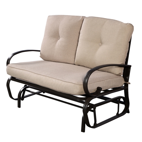 Topbuy Patio Loveseat Bench Steel Frame Furniture Rocking Bench With Cushions Outdoor