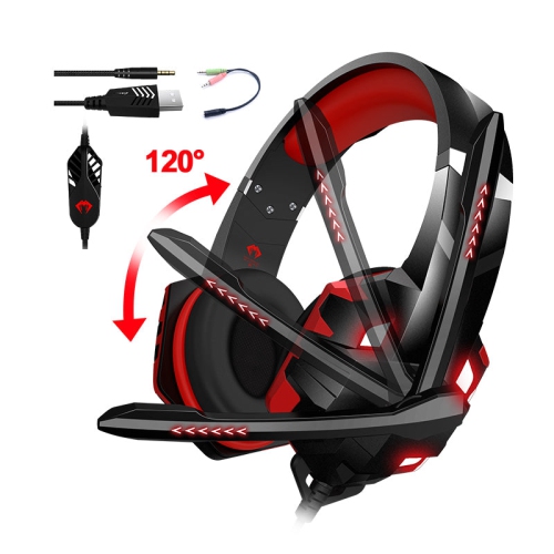 Casque de jeu G9000Max rouge avec micro omnidirectionnel à 120° et à isolation sonore, haut-parleur de 40 mm