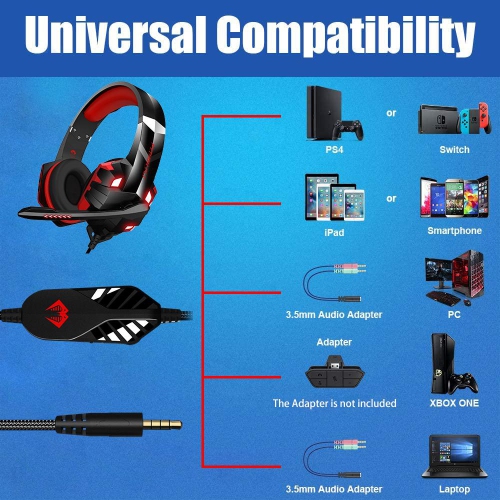 Casque de jeu G9000Max rouge avec micro omnidirectionnel à 120° et à isolation sonore, haut-parleur de 40 mm