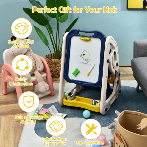 Gymax 3-in-1 Kids Art Easel Double-Sided Tabletop Easel w/Art Accessories