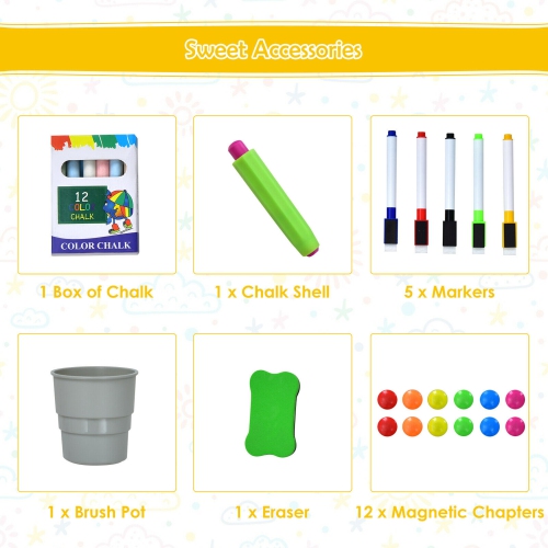 Gymax 3-in-1 Kids Art Easel Double-Sided Tabletop Easel w/Art Accessories