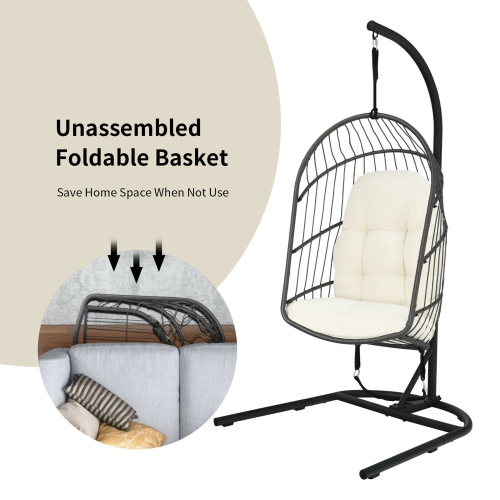 Gymax Hanging Hammock Egg Chair Patio Rattan Swing Chair w/ Stand & Cushions