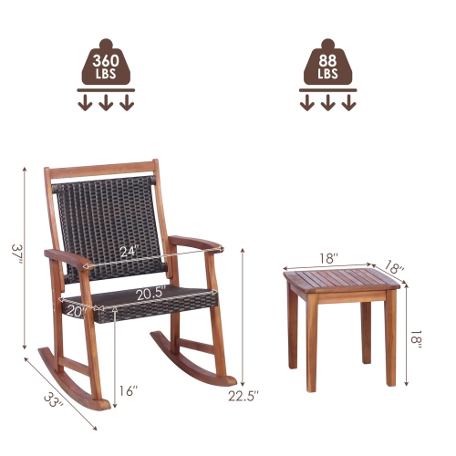 Gymax 3PCS Patio Rocking Chair & Table Set Outdoor Conversation Bistro Set