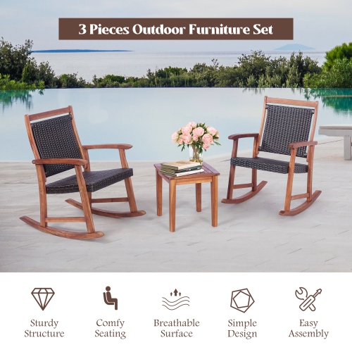 Gymax 3PCS Patio Rocking Chair & Table Set Outdoor Conversation Bistro Set