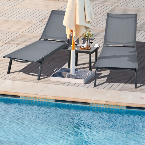 Gymax Set of 2 Patio Chaise Lounge Chair Aluminum Adjustable Recliner w/ Wheels Grey