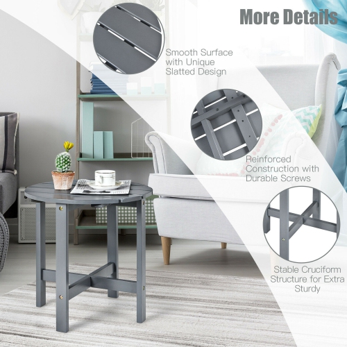 Gymax 18'' Patio Round Side End Coffee Table Wooden Slat Garden Deck